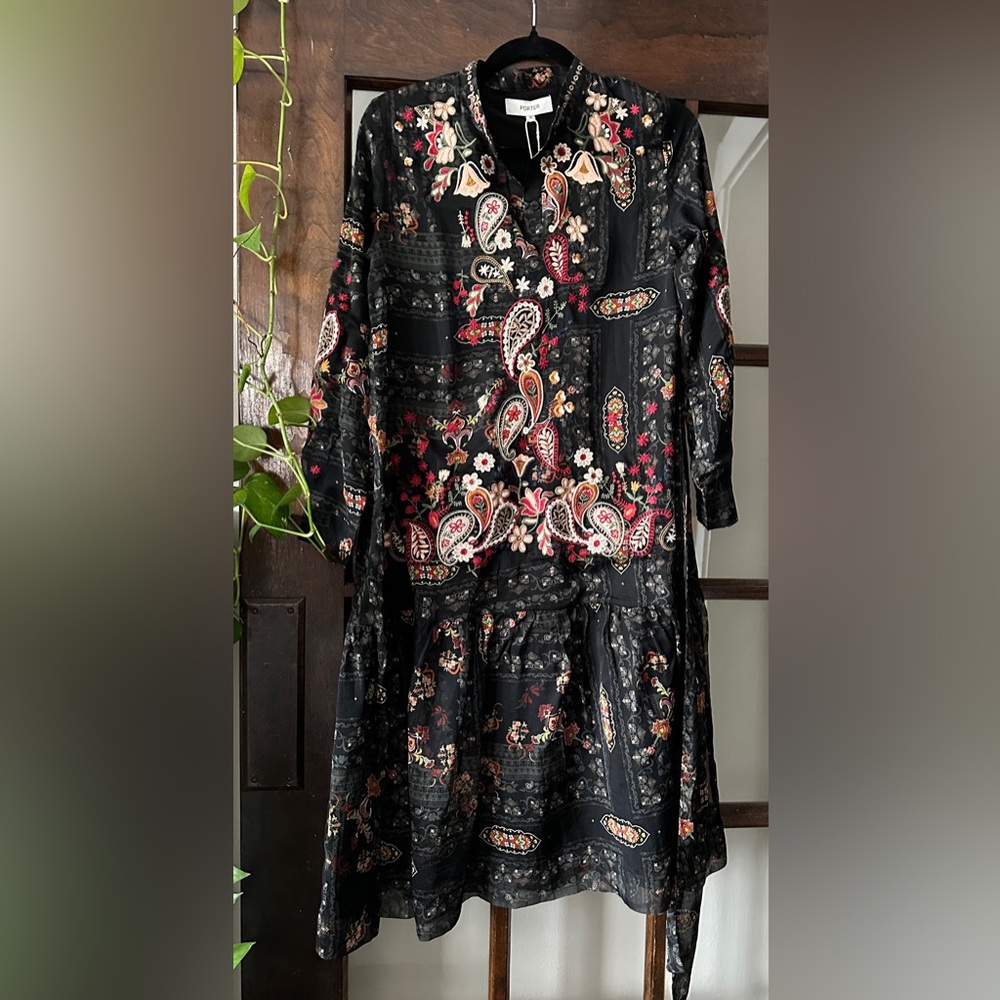 Porter Multicolor Embroidered floral design dress NWT